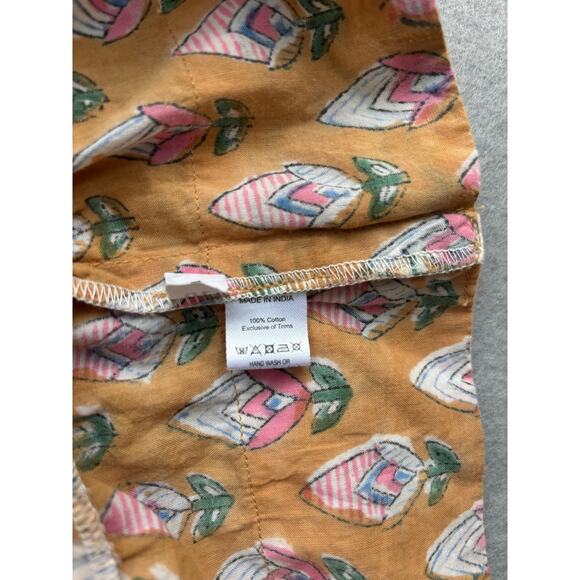 SLV Sur La Vague Cap Sleeve Mini Tulip Print Dress Pink Tassel Ruffle Neck SZ P - Picture 6 of 9